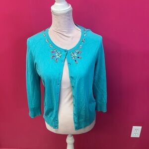 Cable & Gauge Teal Embellished Cardigan